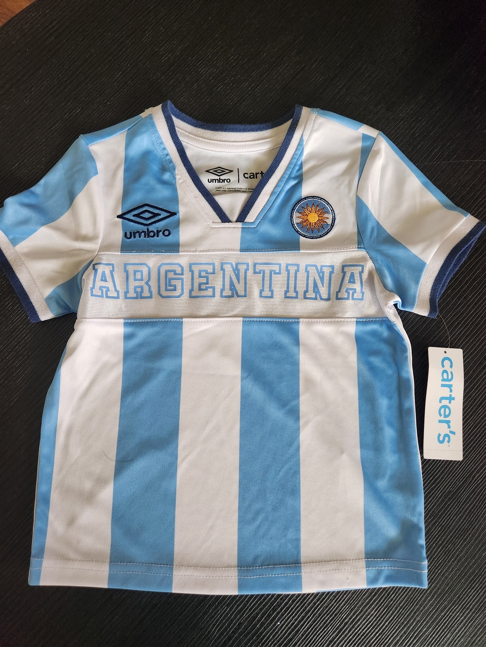 Umbro Argentina Kids Soccer Top - White & Light Blue Stripes